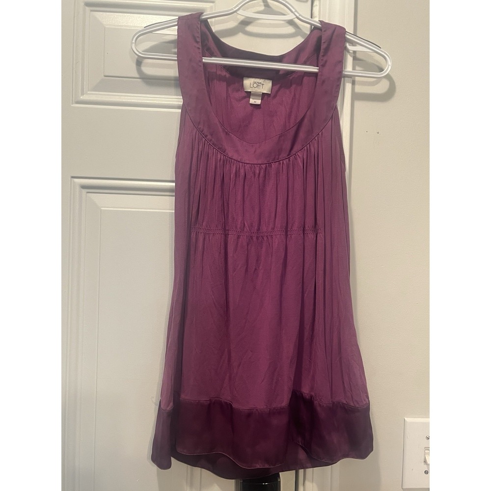 LOFT Vintage Y2K Purple Satin Trim Babydoll Tank Top Tunic M Whimsigoth Rayon